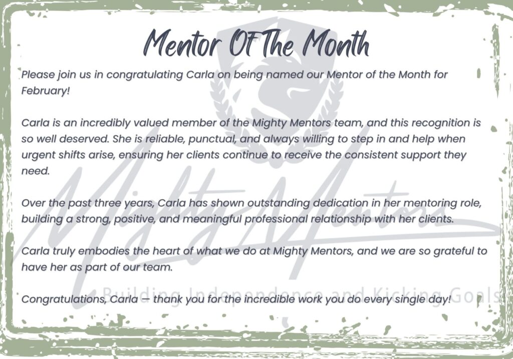 Ndis DisabilIty Services_Mighty Mentors_Mentor of the Month